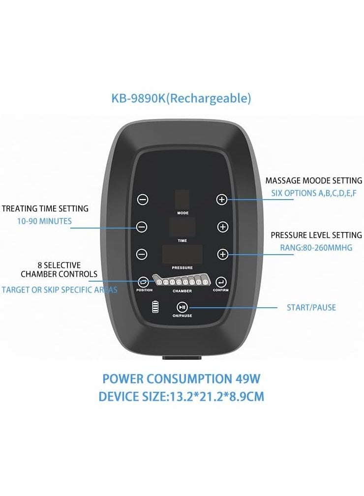 جهاز تدليك احترافي للساقين يعمل بضغط الهواء، 8 حجرات، شاشة لمس LCD، 6 أوضاع تدليك، لتحسين الدورة الدموية والتعافي السريع مع حقيبة حمل (XL) - Image 2